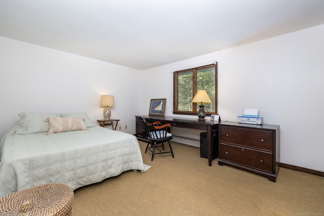 bedroom featuring baseboard heating and light carpet