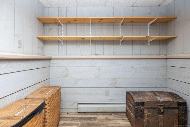 interior space with wood walls and wood finished floors