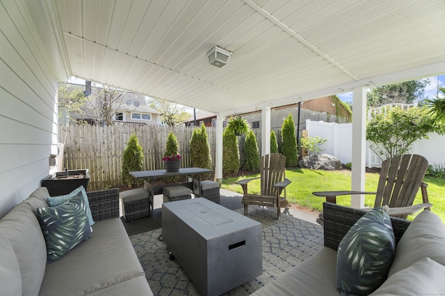 131 Vesper St, Fairfield, CT 06825 - view of patio / terrace featuring an outdoor living space, a fenced backyard, and outdoor dining area