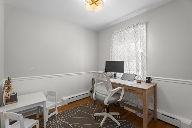 131 Vesper St, Fairfield, CT 06825 - office area with a baseboard radiator, baseboard heating, and wood finished floors