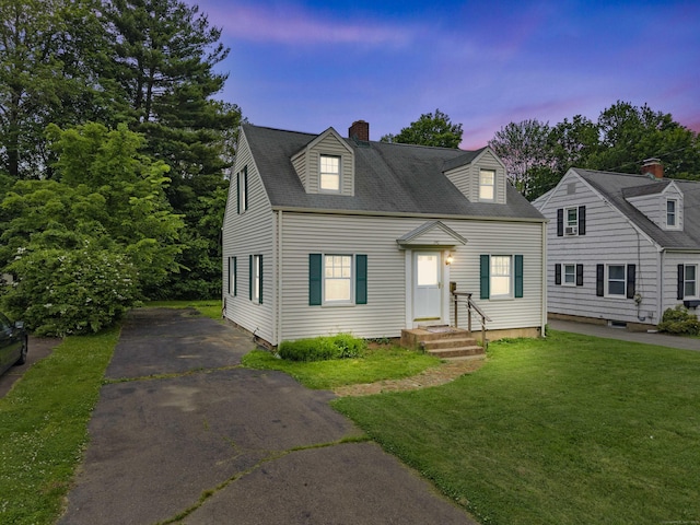 240 Barbara Rd, Middletown, CT 06457 - cape cod home with a chimney, a front lawn, driveway, and roof with shingles