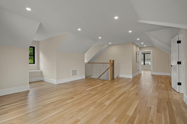 317 Park St, New Canaan, CT 06840 - bonus room with vaulted ceiling, light wood-type flooring, and recessed lighting