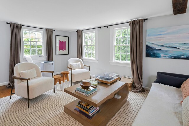 112 Easton Rd, Westport, CT 06880 - living room featuring baseboards and a baseboard heating unit