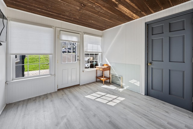 entryway with wooden ceiling and wood finished floors