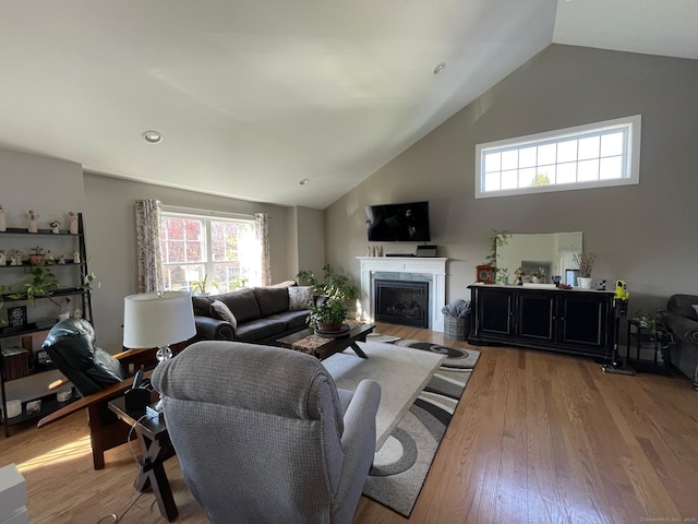 16 Catherine Dr, Wolcott, CT 06716 - living area featuring a fireplace, high vaulted ceiling, and light wood-type flooring