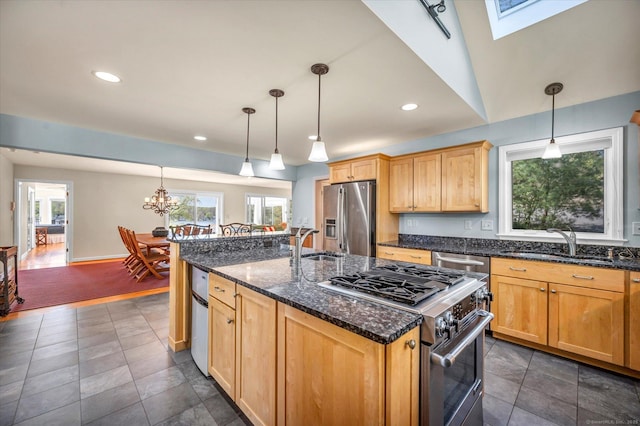 355 W Lake St, Winchester, CT 06098 - kitchen with recessed lighting, a sink, appliances with stainless steel finishes, and a kitchen island with sink