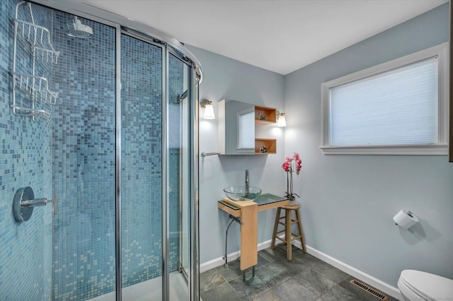 355 W Lake St, Winchester, CT 06098 - bathroom featuring baseboards, visible vents, and a stall shower