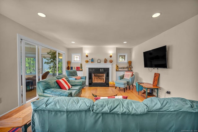 355 W Lake St, Winchester, CT 06098 - living area featuring recessed lighting, a fireplace with flush hearth, and wood finished floors