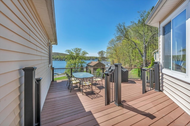 355 W Lake St, Winchester, CT 06098 - wooden terrace with a water view and outdoor dining space