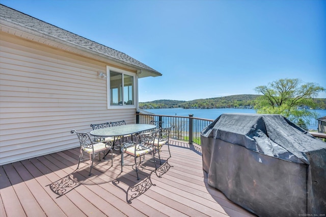 355 W Lake St, Winchester, CT 06098 - wooden terrace with a water view and outdoor dining space
