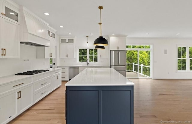 kitchen with light wood-style flooring, appliances with stainless steel finishes, and a healthy amount of sunlight