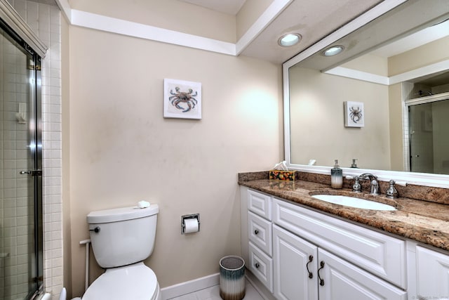 951 Heritage Vlg Unit B, Southbury, CT 06488 - full bathroom with vanity, an enclosed shower, tile patterned floors, and recessed lighting
