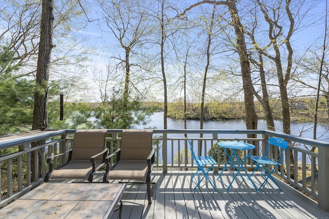 wooden terrace with a water view