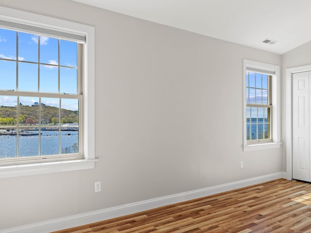 empty room featuring baseboards, wood finished floors, and a wealth of natural light