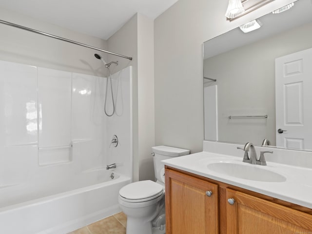 full bath with vanity, tile patterned floors, bathing tub / shower combination, and toilet