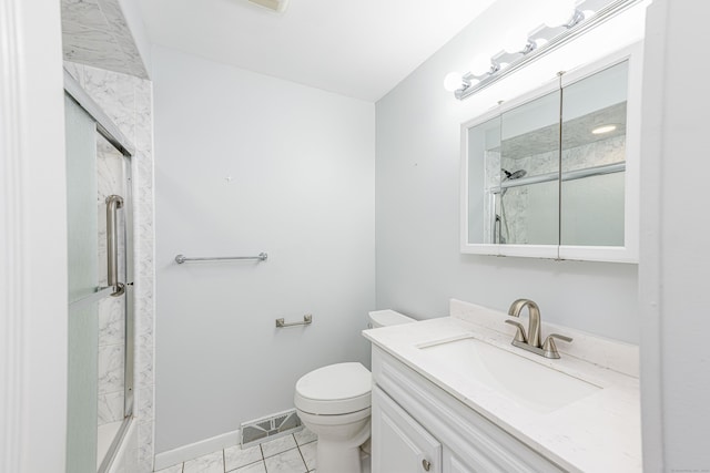 185 Daniel Rd, Hamden, CT 06517 - bathroom with visible vents, vanity, baseboards, toilet, and a shower with door