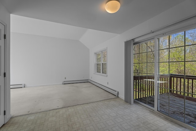 4 Davis Farm Rd, Clinton, CT 06413 - bonus room with carpet, a baseboard heating unit, lofted ceiling, and baseboards
