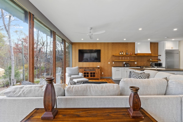 32 Cream Pot Rd, Clinton, CT 06413 - living area featuring recessed lighting, wet bar, ceiling fan, and wood finished floors