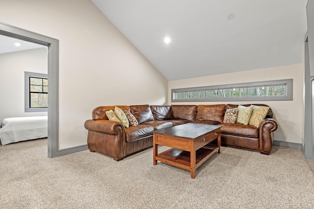 32 Cream Pot Rd, Clinton, CT 06413 - carpeted living area with recessed lighting, lofted ceiling, and a healthy amount of sunlight