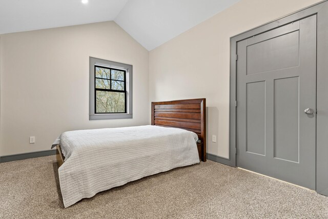 32 Cream Pot Rd, Clinton, CT 06413 - bedroom with baseboards, carpet flooring, and vaulted ceiling