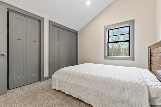 32 Cream Pot Rd, Clinton, CT 06413 - bedroom featuring carpet floors, multiple closets, and vaulted ceiling