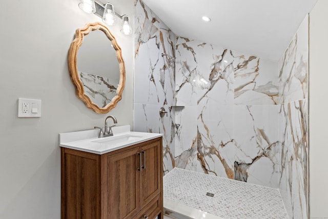 32 Cream Pot Rd, Clinton, CT 06413 - full bath featuring vanity, recessed lighting, and a marble finish shower