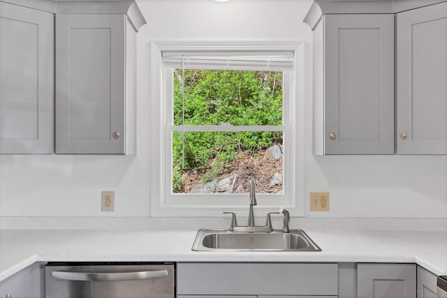 16 Copper Hill Dr Unit 16, Guilford, CT 06437 - kitchen featuring stainless steel dishwasher, gray cabinets, a sink, and light countertops