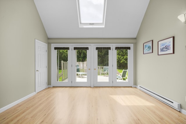 3 Eastwood Dr, Granby, CT 06060 - unfurnished room featuring a baseboard radiator, plenty of natural light, wood finished floors, and high vaulted ceiling