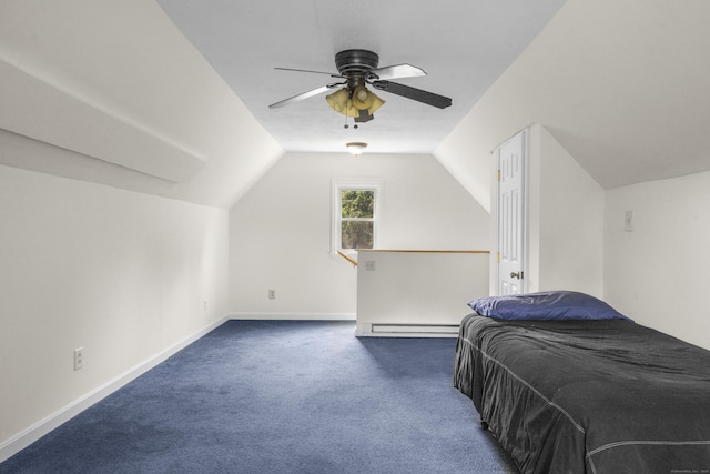 3 Eastwood Dr, Granby, CT 06060 - carpeted bedroom with lofted ceiling, baseboards, ceiling fan, and baseboard heating