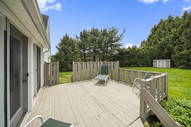 3 Eastwood Dr, Granby, CT 06060 - wooden deck featuring a storage unit, a yard, an outbuilding, and view of wooded area