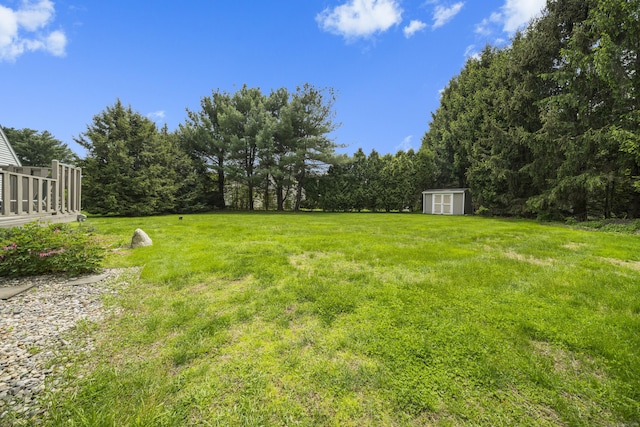 3 Eastwood Dr, Granby, CT 06060 - view of grassy yard with a storage unit, an outdoor structure, and a forest view