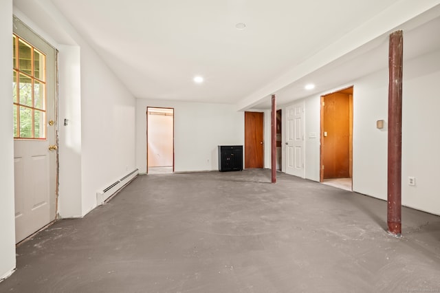 283 Hillcrest Ave, Newington, CT 06111 - unfurnished living room featuring baseboard heating, concrete flooring, and recessed lighting