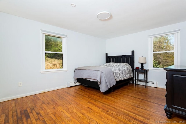 38 Black Bridge Rd, Newtown, CT 06482 - bedroom featuring a baseboard heating unit, multiple windows, and wood finished floors