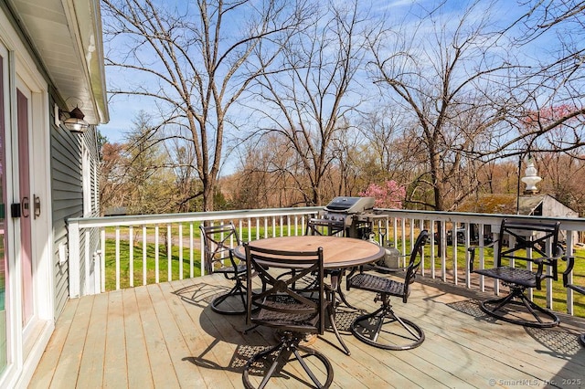 38 Black Bridge Rd, Newtown, CT 06482 - wooden deck featuring grilling area and outdoor dining space