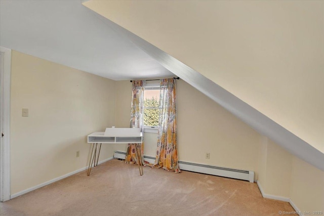 bonus room with baseboards, a baseboard radiator, and carpet floors