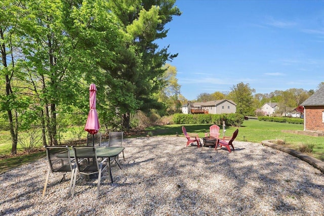 view of patio / terrace featuring an outdoor fire pit