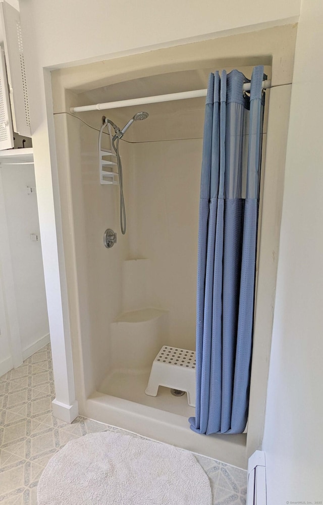 32 Great Hill Pond Rd, Portland, CT 06480 - full bathroom with baseboards, baseboard heating, and a stall shower