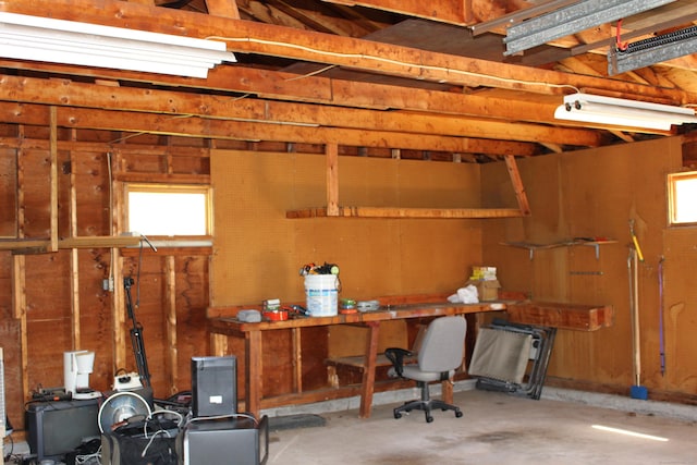below grade area with a workshop area and a wealth of natural light