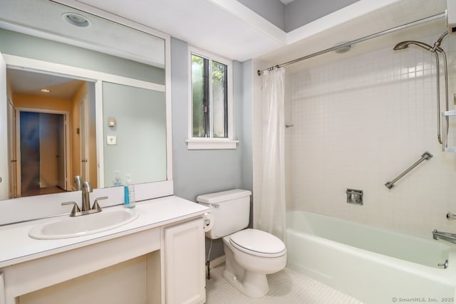 920 Heritage Vlg Unit A, Southbury, CT 06488 - full bathroom with shower / bath combination with curtain, vanity, and tile patterned floors
