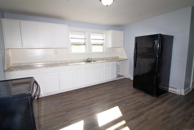 35 Clinton Ave, Middletown, CT 06457 - kitchen featuring light countertops, a sink, black appliances, white cabinetry, and dark wood-type flooring
