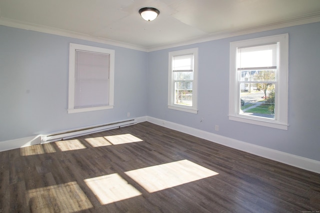 35 Clinton Ave, Middletown, CT 06457 - empty room featuring crown molding, baseboards, baseboard heating, and dark wood-type flooring