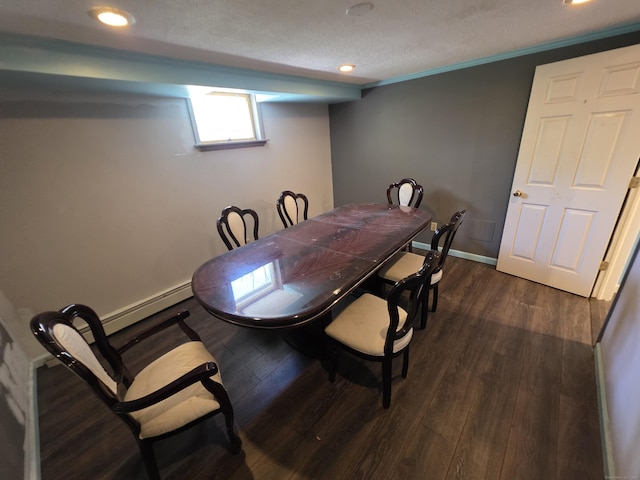 dining space with dark wood-style flooring, baseboards, and recessed lighting