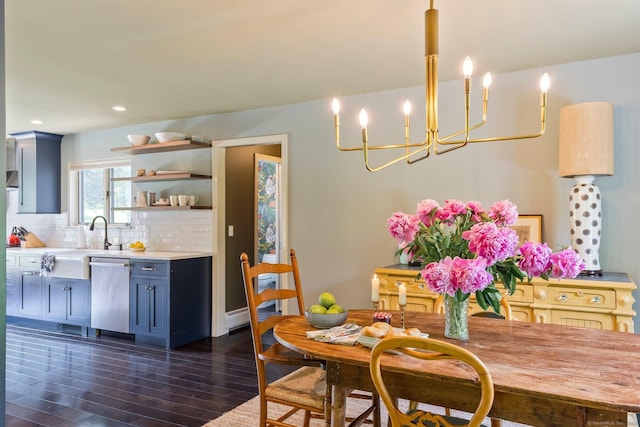 53 Upland Meadow Rd, Salisbury, CT 06068 - dining room featuring dark wood-type flooring, a chandelier, and recessed lighting