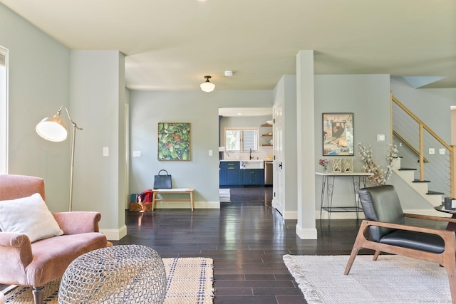 53 Upland Meadow Rd, Salisbury, CT 06068 - living area with stairway and dark wood-type flooring