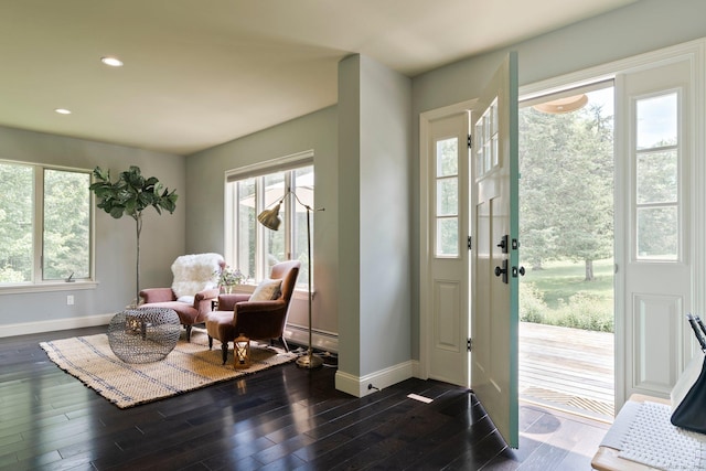 53 Upland Meadow Rd, Salisbury, CT 06068 - entryway with plenty of natural light, a baseboard heating unit, dark wood-type flooring, and recessed lighting