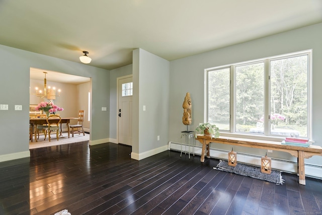 53 Upland Meadow Rd, Salisbury, CT 06068 - foyer featuring a chandelier, wood finished floors, and a baseboard radiator