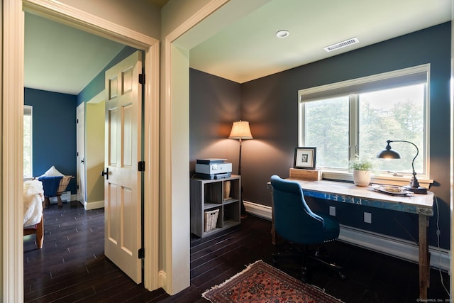 53 Upland Meadow Rd, Salisbury, CT 06068 - home office with dark wood finished floors and a baseboard radiator