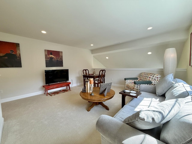 living room featuring carpet flooring and recessed lighting