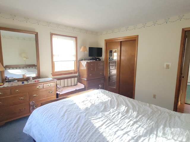 carpeted bedroom featuring a closet