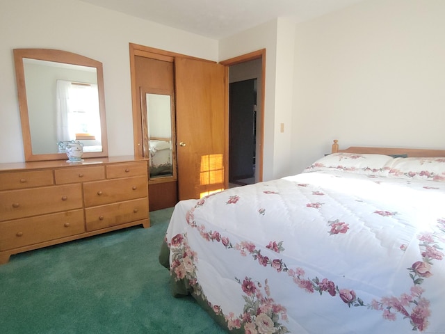 bedroom with carpet floors and a closet